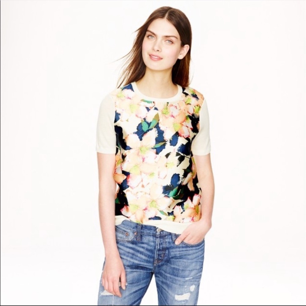 J.Crew Merino wool silk-panel sweater in cove floral